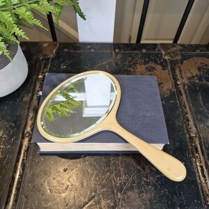 Vintage Butterscotch Hand Mirror Celluloid Bakelite Vanity Art Deco 10.5"
